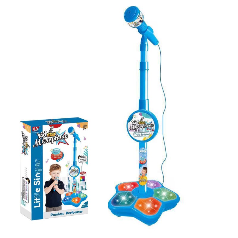 Kids Karaoke Machine with Microphone Stand Playset, Microphone with Stand with Built-in Jack and Speaker for MP3 Player, Singing Toys for Girls and Boys with Music and Light - Image 1